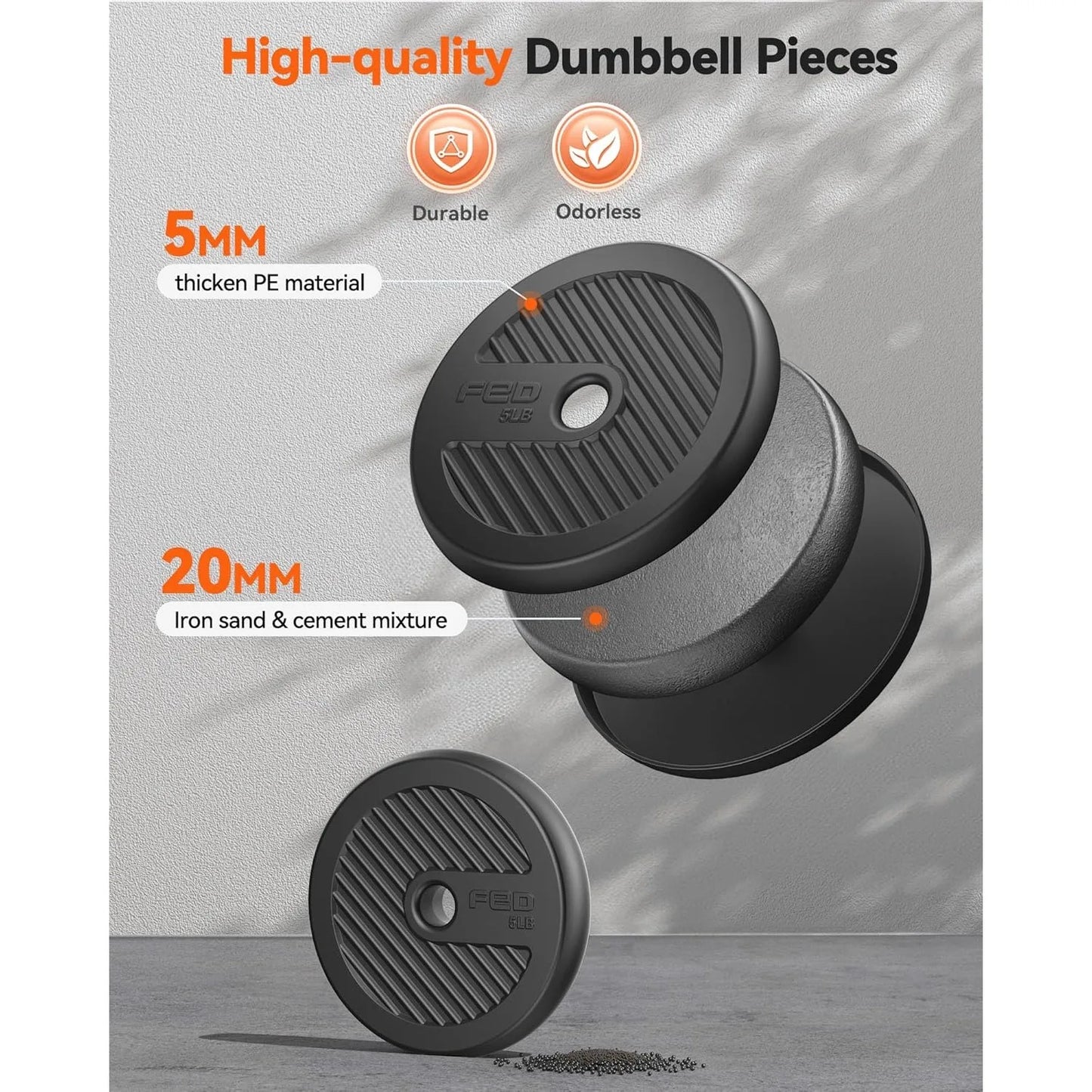 FEIERDUN Adjustable Dumbbells 70 Pound Five In One Free Weight Set Barbell Kettlebell Push Up Stand