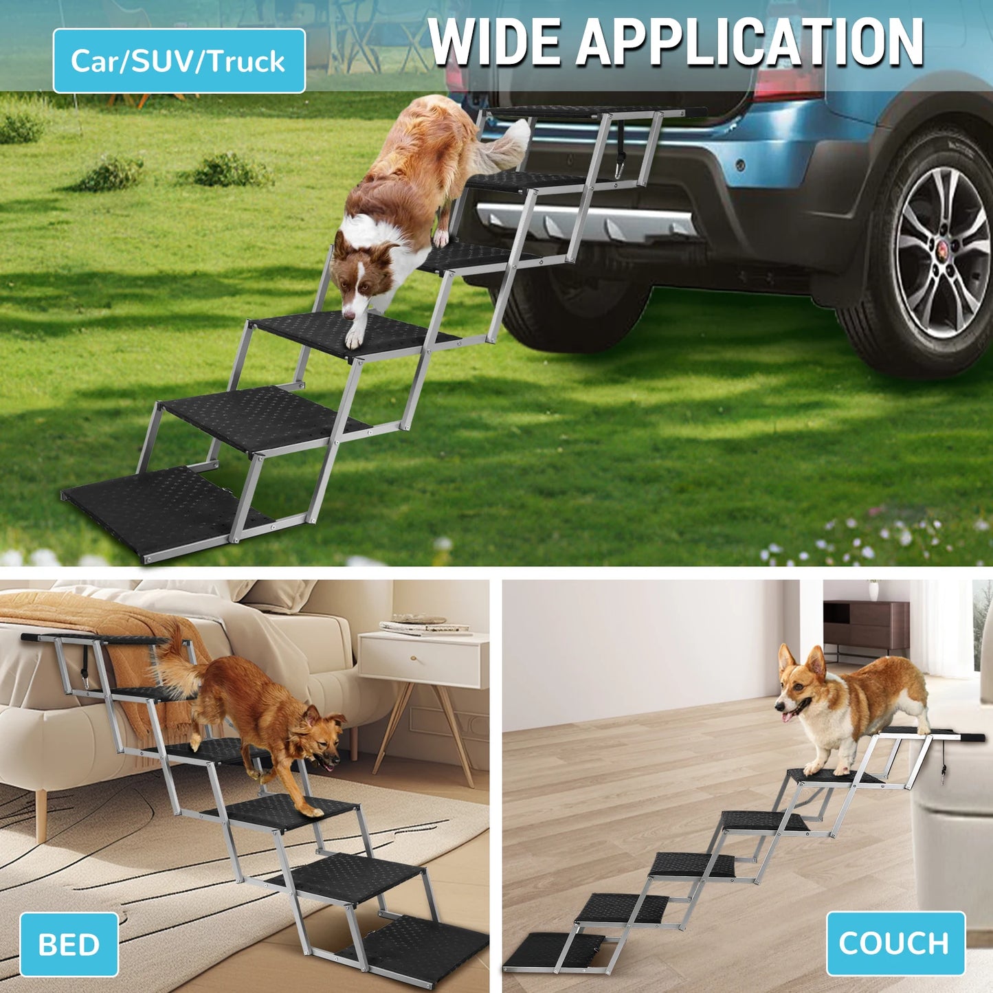 Adjustable Foldable Dog Stairs For Medium And Large Breeds Safe Easy Car Entry For Your Dog