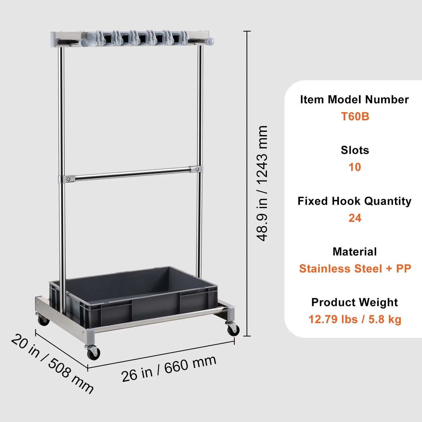 SucceBuy Garden Tool Organizer Rack With 10 Slots And Wheels