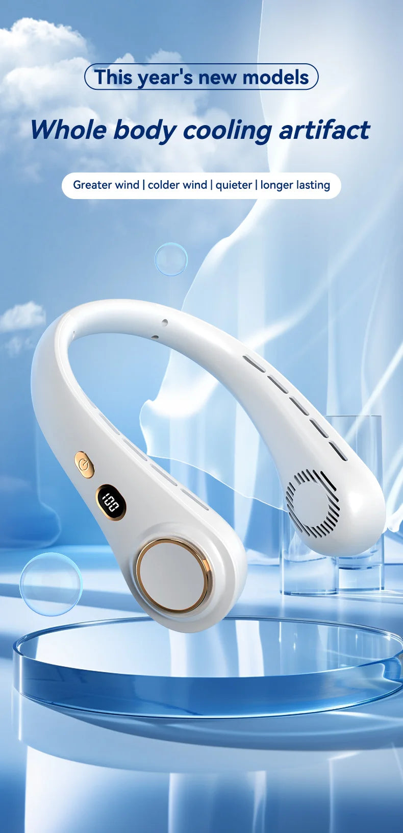 Portable Neck Fan Rechargeable Personal Cooling For Outdoor Travel