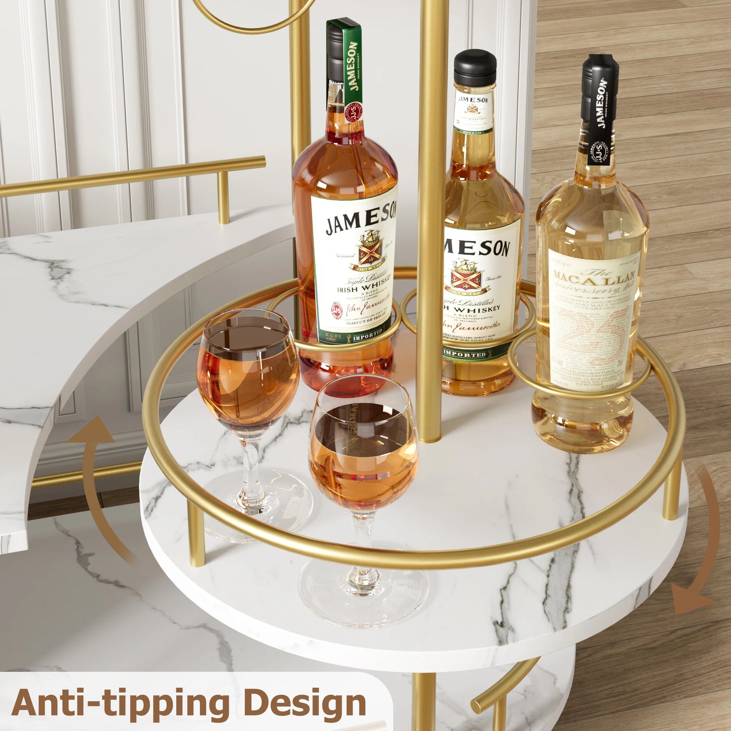 TWISTER.CK Bar Cart With 4Tier Shelf And Wine Glass Holder