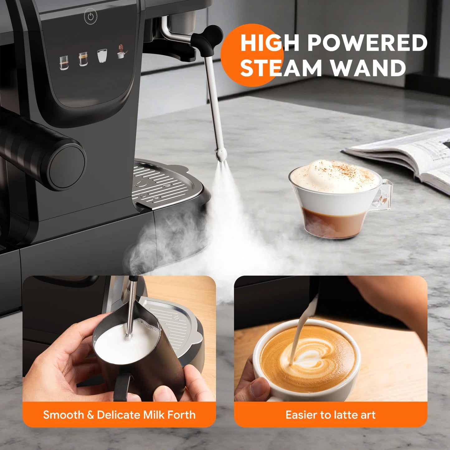 Capadeli 19 Bar 3 In 1 Espresso Machine With Grinder