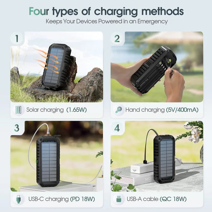 40,000mAh Solar Power Bank With Hand Crank And USB-C Fast Charging