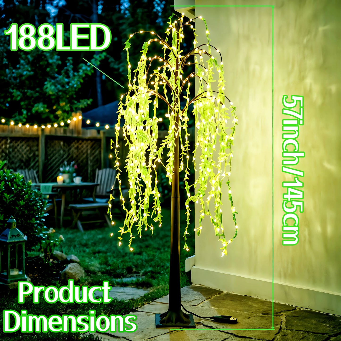 188 LED Willow Tree Light With USB Power Garden Decor