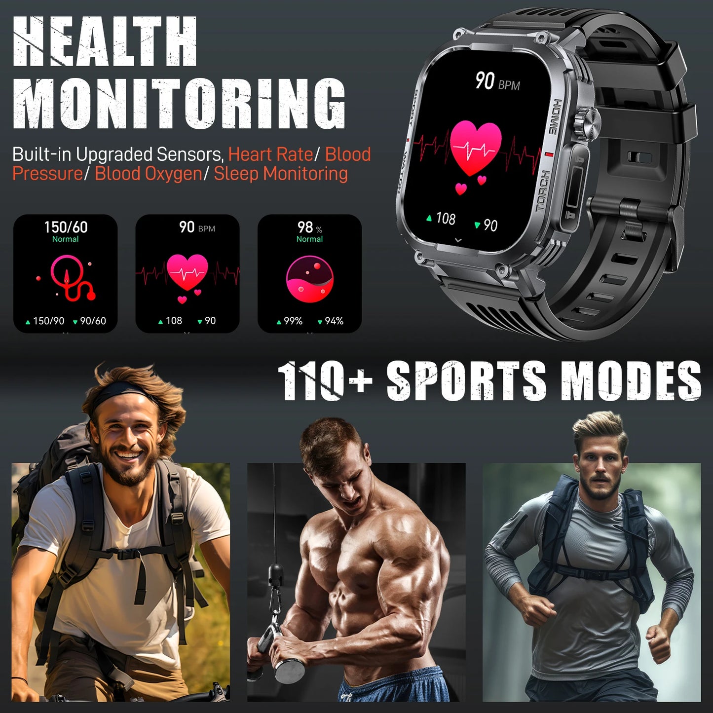 LaNikar Smart Watch Men 3ATM Waterproof Heart Rate Fitness Tracker