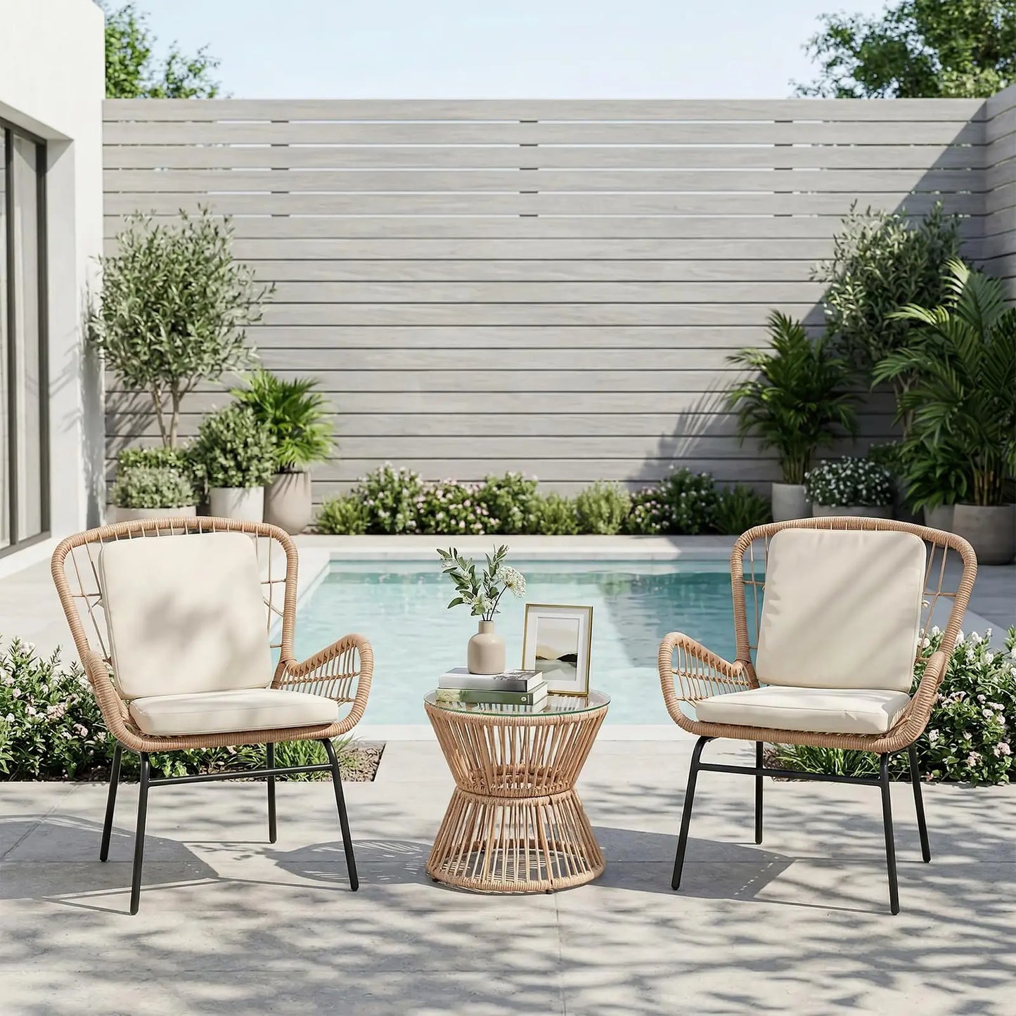 HobbyLane Boho 3 Piece Patio Furniture Set Outdoor Rattan Bistro