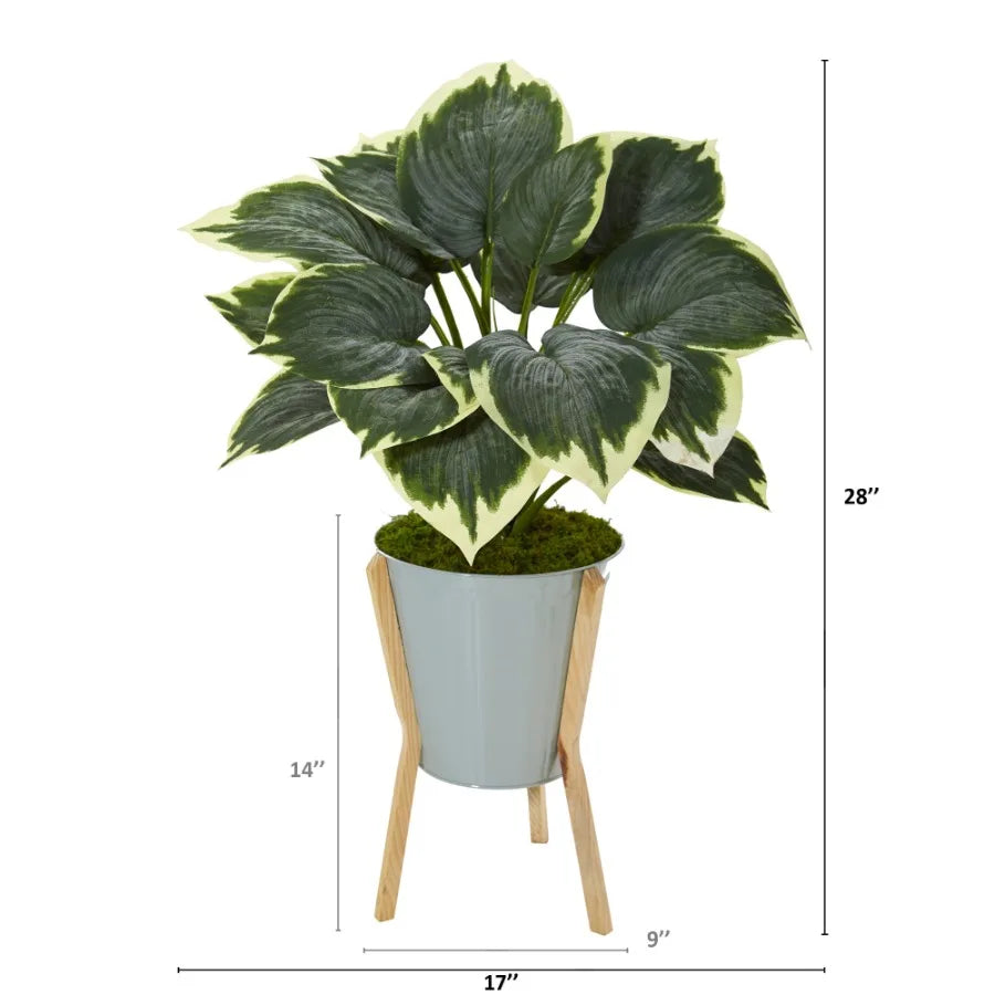 Variegated Hosta Artificial Plant In Planter With Stand