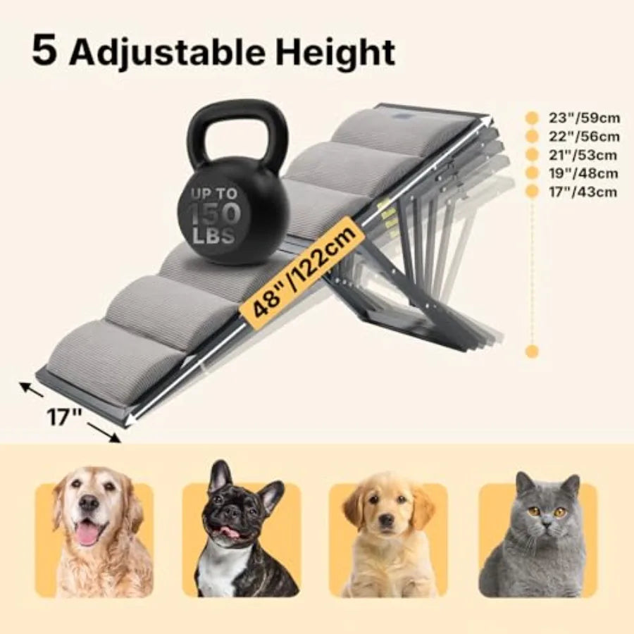 Help your dog reach favorite spots with ease using an adjustable, foldable ramp designed for beds and couches, delivering safe, steady footing every time you both climb.