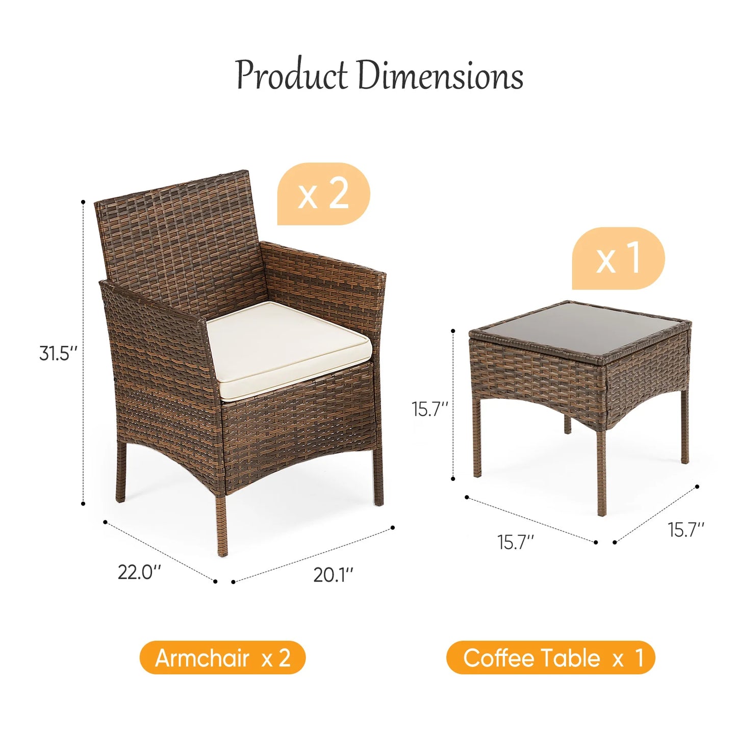JHK Outdoor Patio Furniture Set Wicker Rattan Chairs Glass Table