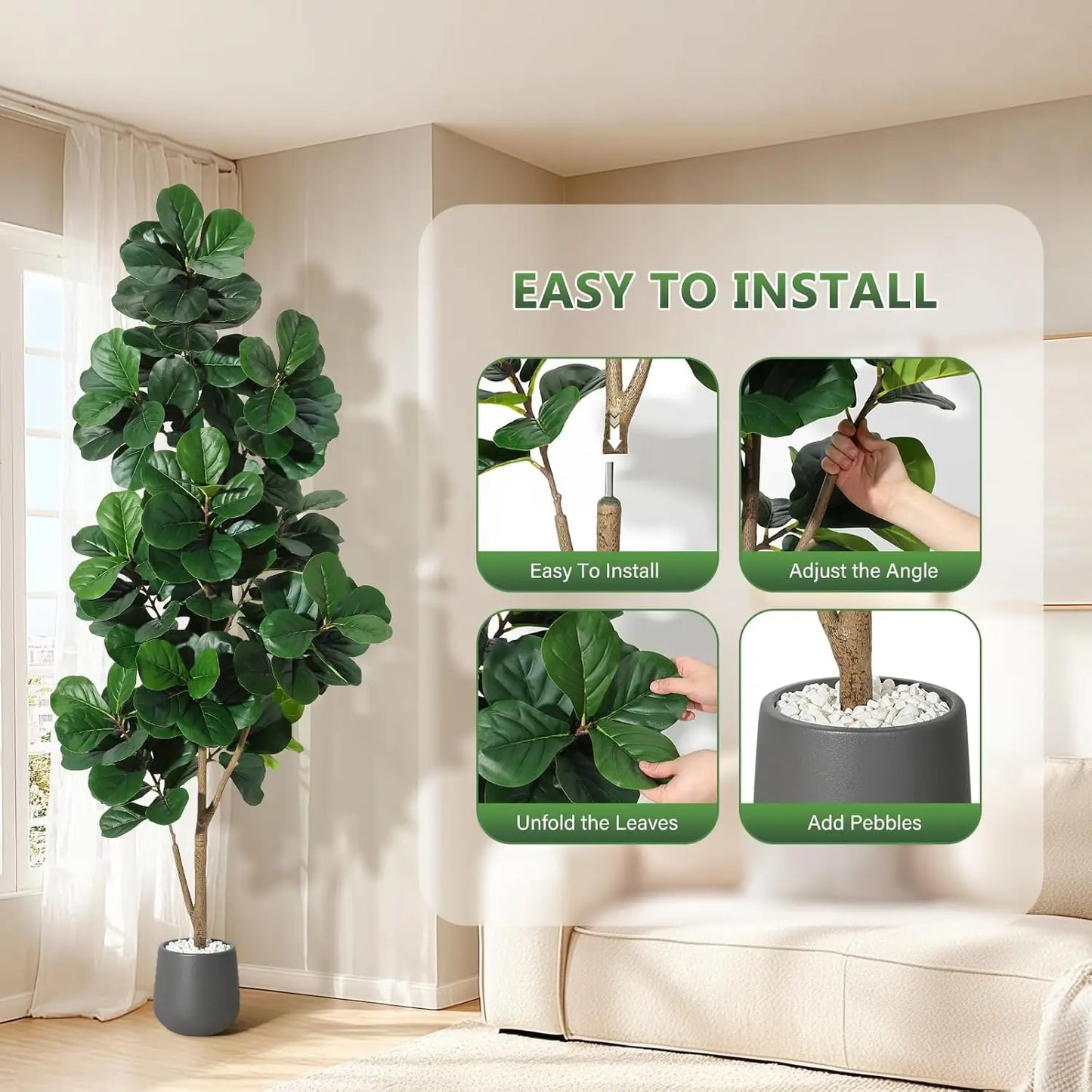 HiMiss Fiddle Leaf Fig Tree Artificial Realistic With Planter Pot
