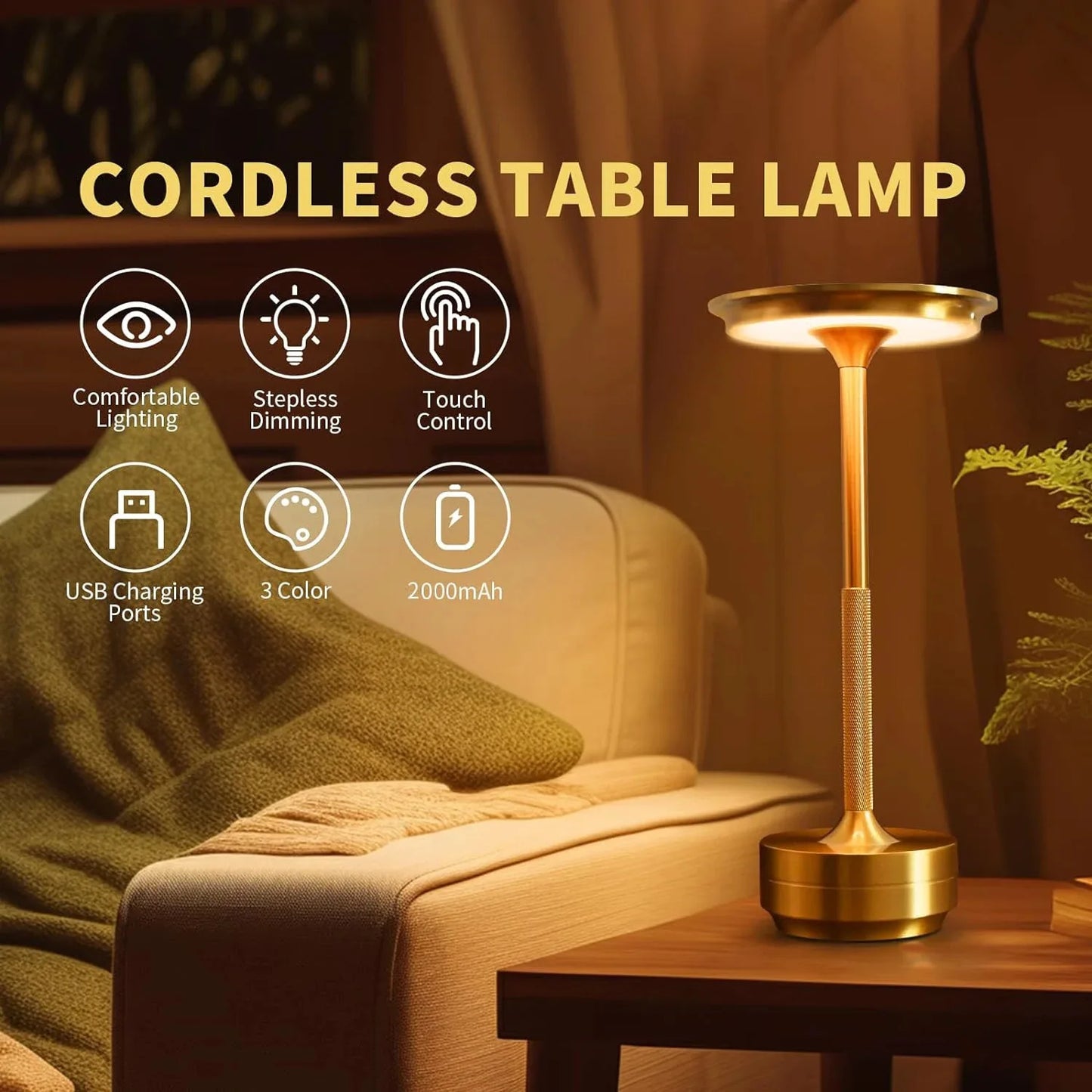HPH LED Desk Lamp USB Touch Dimming Night Light Aluminum