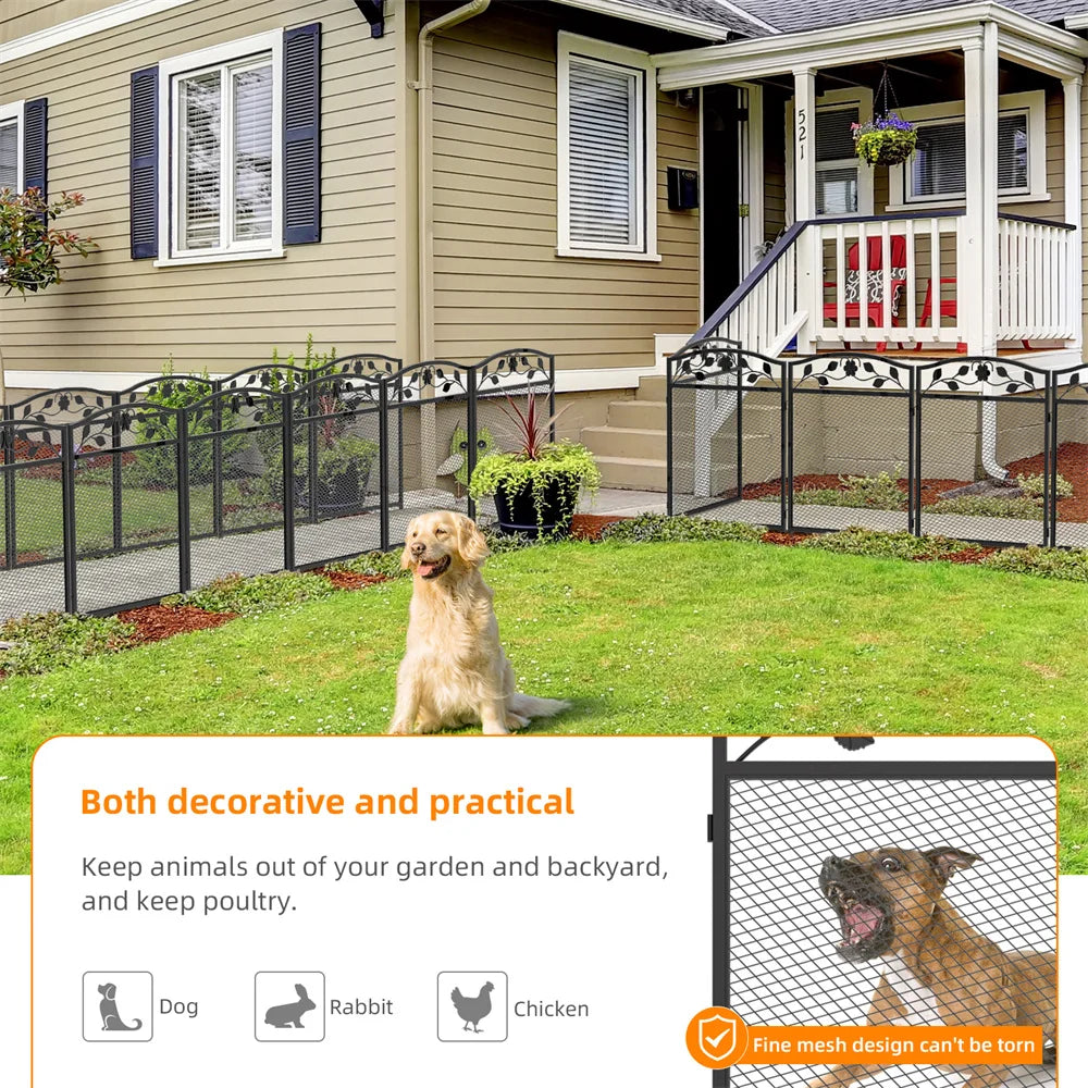 Borwart Wrought Iron Dog Fence Panels Pet Running Exercise Barrier
