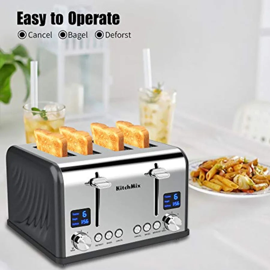 Stainless Steel Bagel Toaster With LCD Timer And Wide Slots
