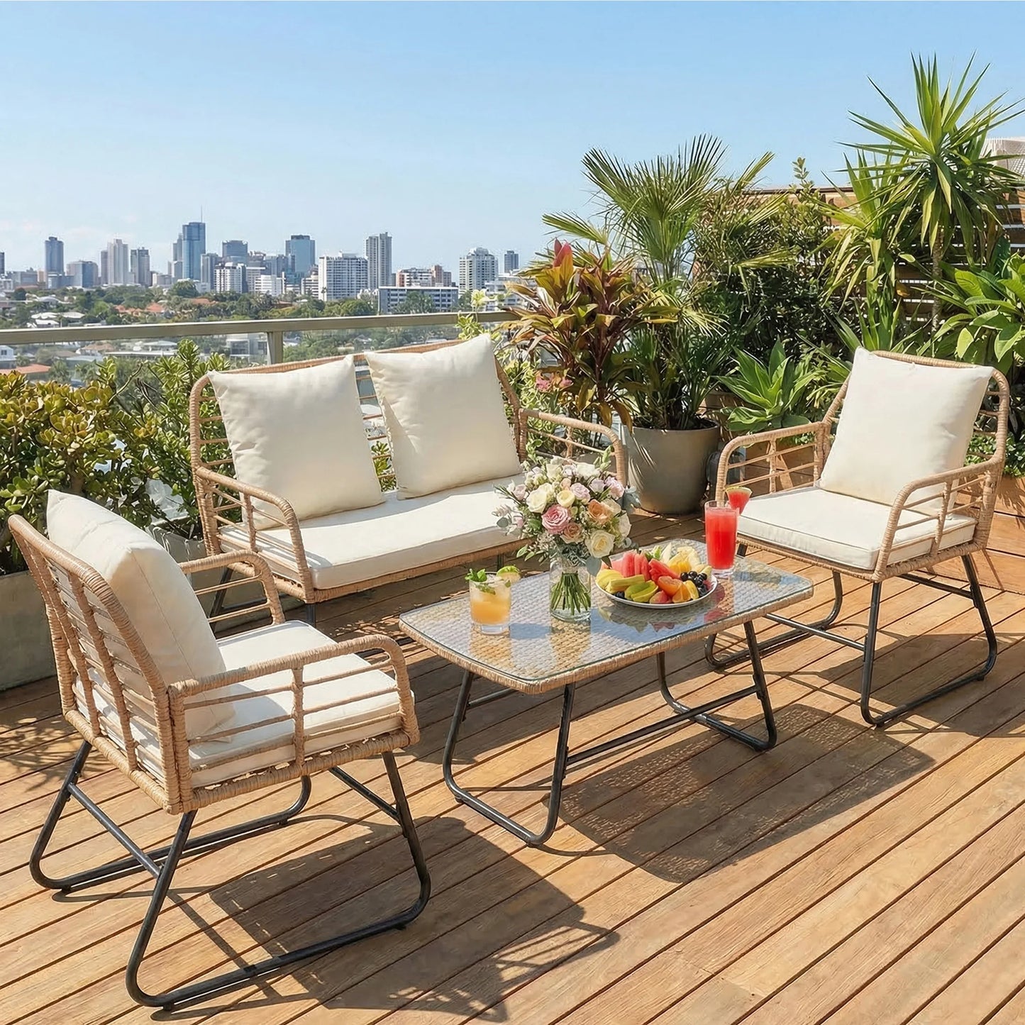Turn your outdoor space into a resort-style retreat with this durable 4-piece wicker patio set, built for comfort, style, and lasting outdoor performance.