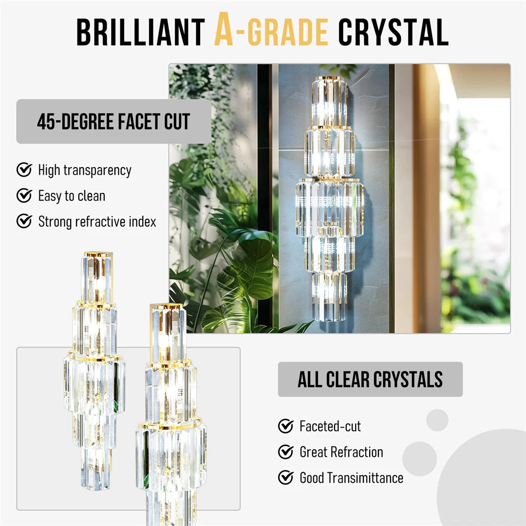 LUVODI Modern Crystal Wall Lamp 3 Layer Sconce Light E14