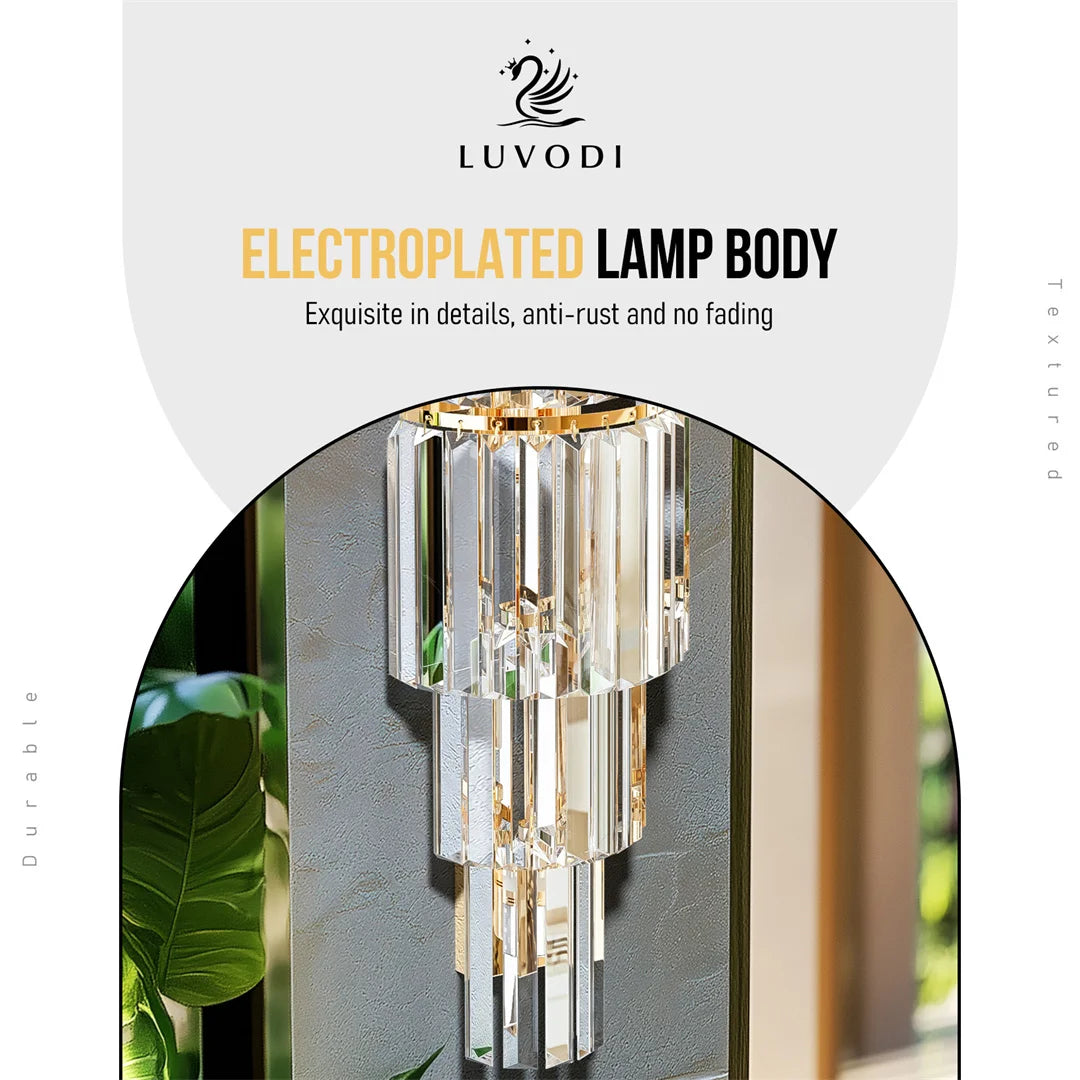 LUVODI Modern Crystal Wall Lamp 3 Layer Sconce Light E14