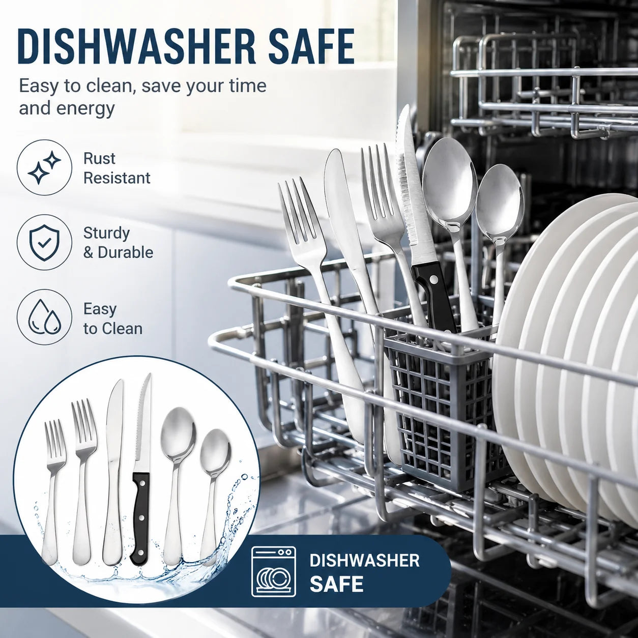 HANSMART Stainless Steel Flatware Set Knives Forks Spoons Dishwasher Safe