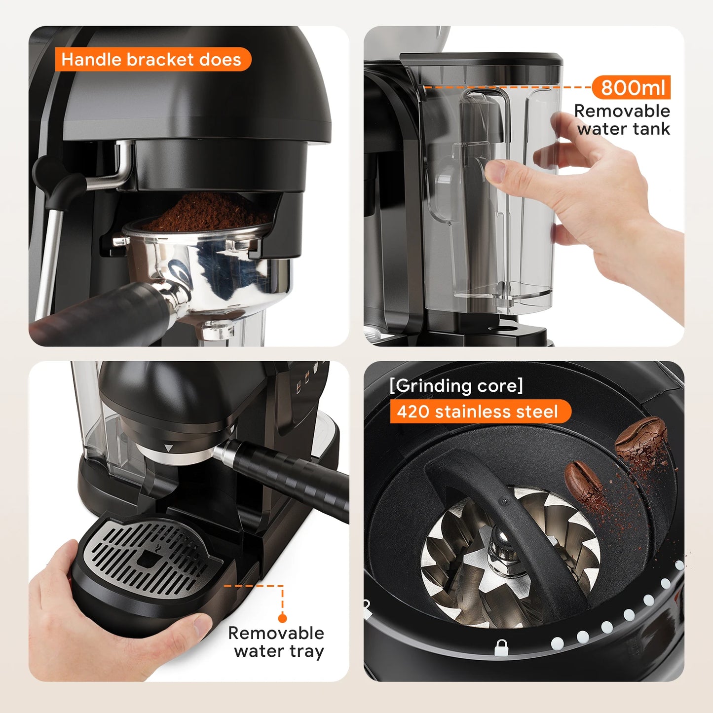 Capadeli 19 Bar 3 In 1 Espresso Machine With Grinder
