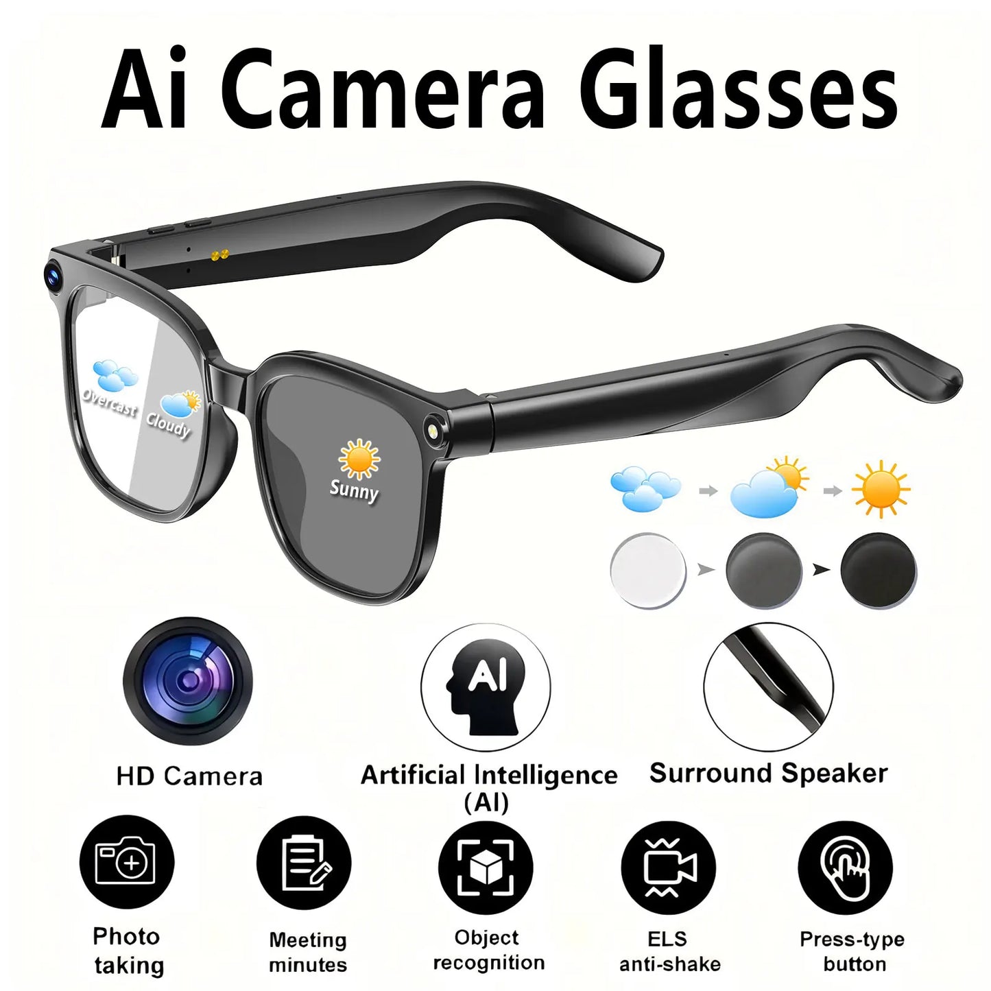 Fecoul M02S Camera Video Glasses With AI Translation Object Recognition Real Time Q And A HD Calls And HiFi Music