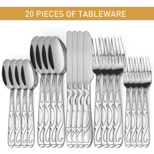 Stainless Steel Flatware Set Mirror Polished Dishwasher Safe Kitchen Utensils