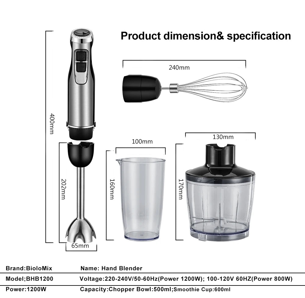 Biolomix 1200W Immersion Blender With Chopper And Smoothie Cup