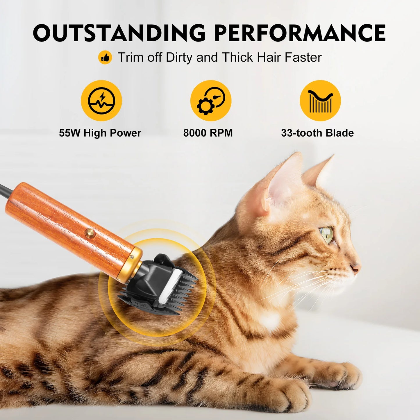 Electric Pet Clipper 55W Corded With Wooden Handle US Plug For Sheep Goats Dogs Low Noise Grooming Tool