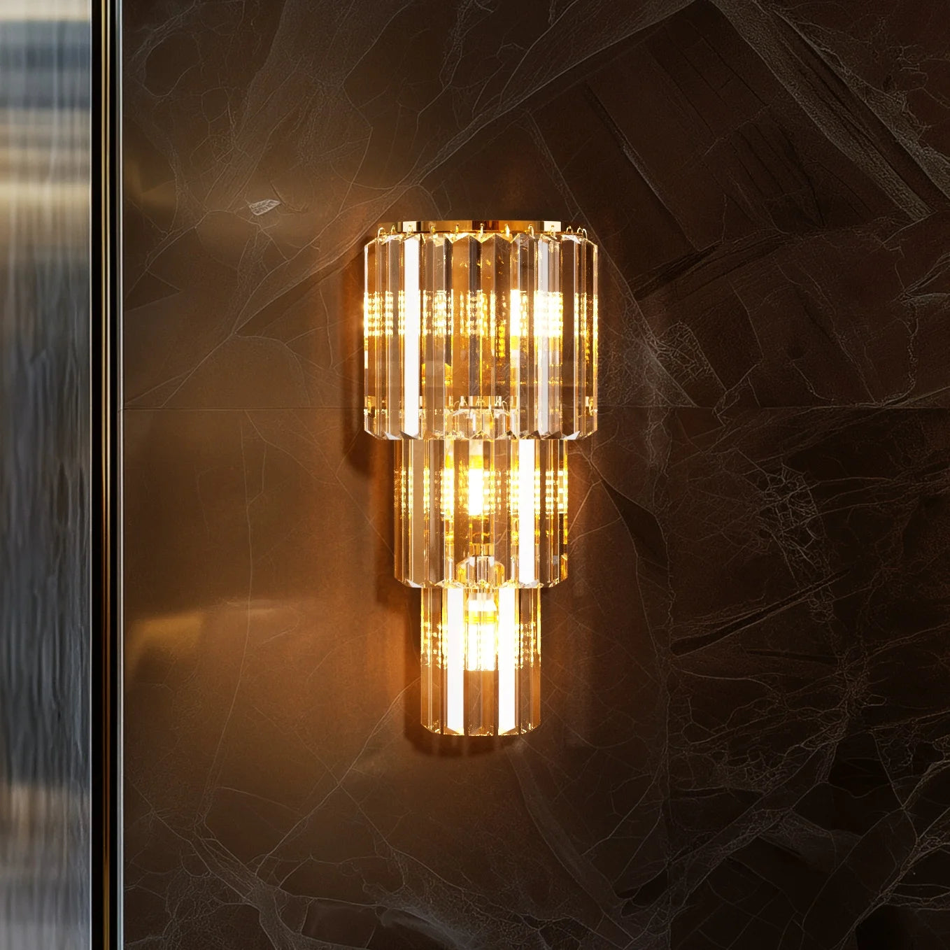 LUVODI Modern Crystal Wall Lamp 3 Layer Sconce Light E14