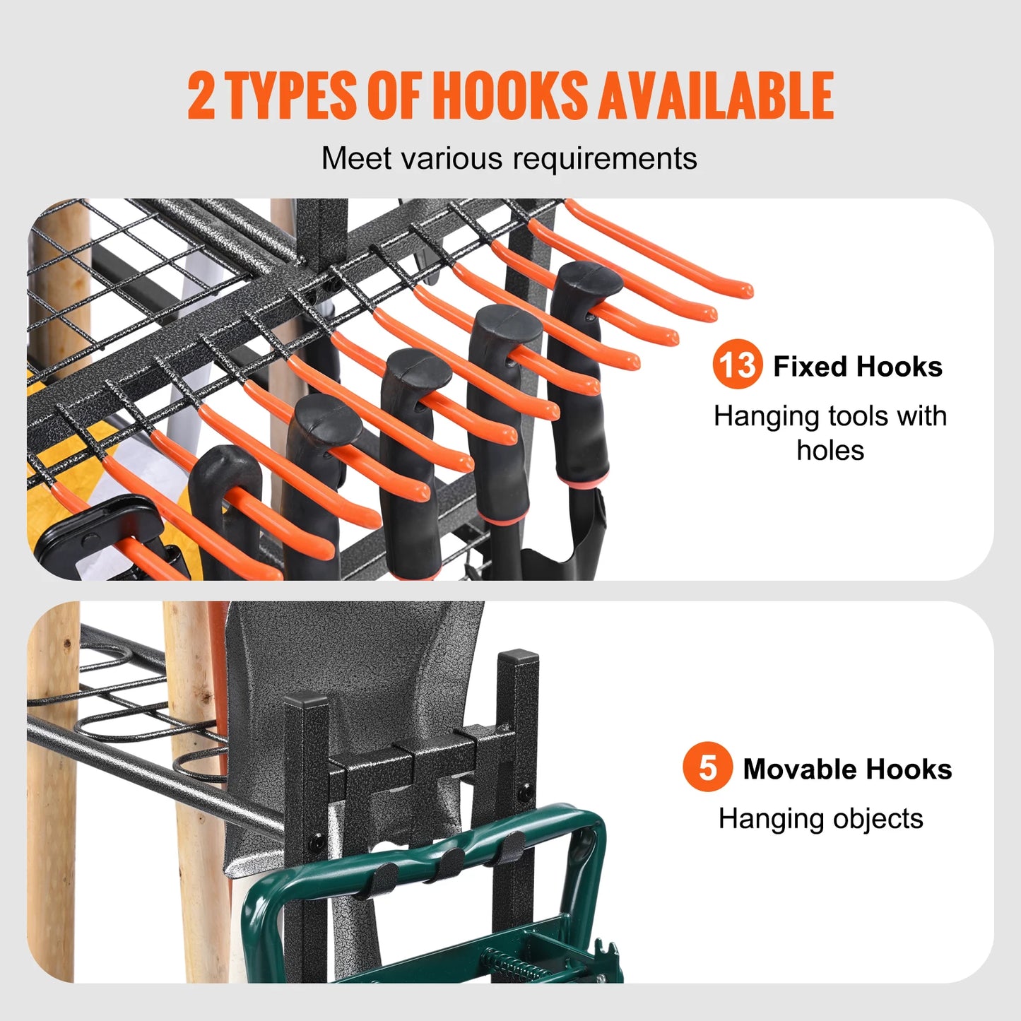 16 Slots Garden Tool Organizer Rack With Hooks And Wheels For Garage