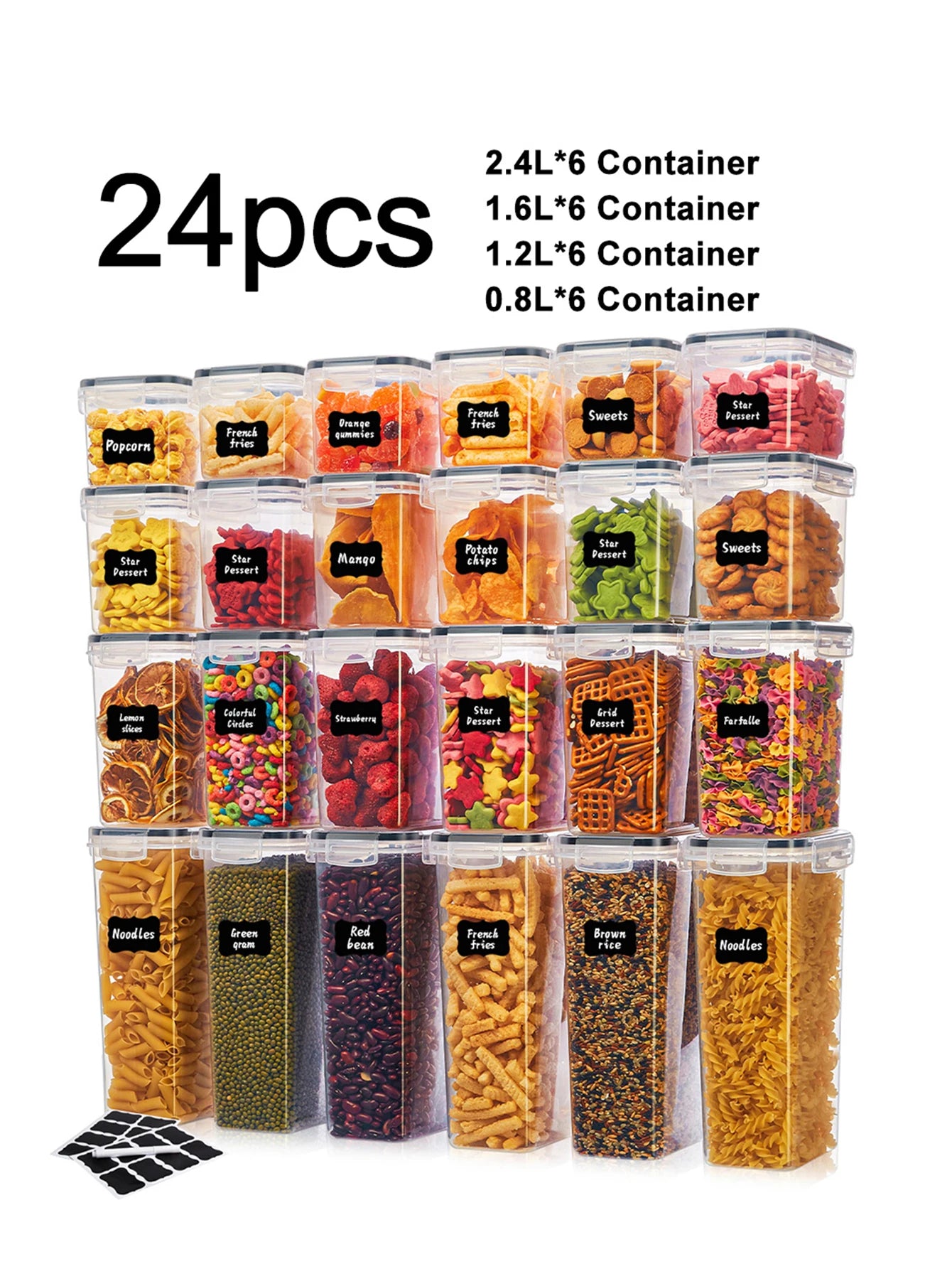 Airtight Food Storage Containers With Labels 24 Pack