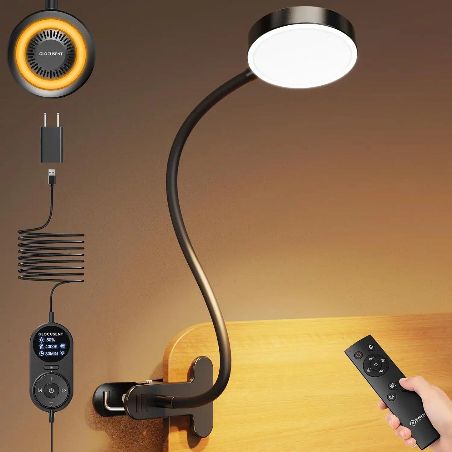 Clip On LED Lamp With Remote 72 LEDs Dimmable Timer