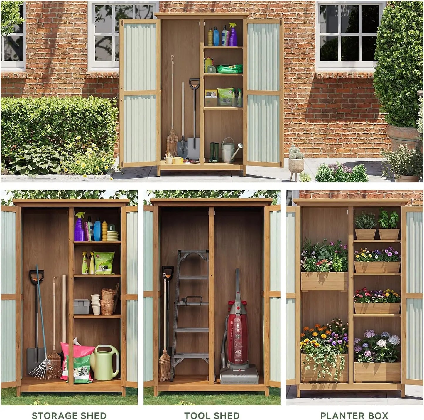 Outdoor Storage Cabinet Shed Tall Vertical With Lockable Doors