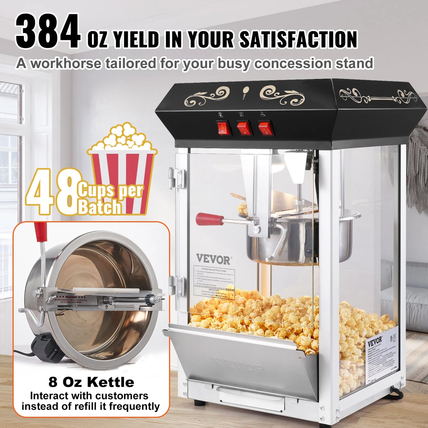SucceBuy Popcorn Maker Machine Kettle Makes 48 Cups Per Batch