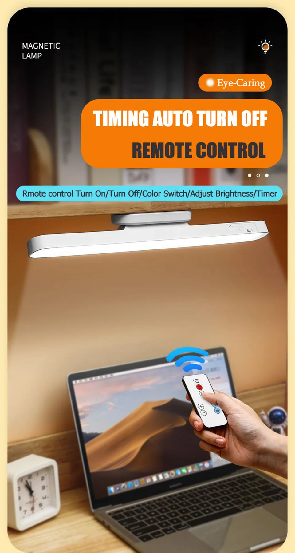 Remote LED Desk Lamp Magnetic Hanging Night Light USB Rechargeable