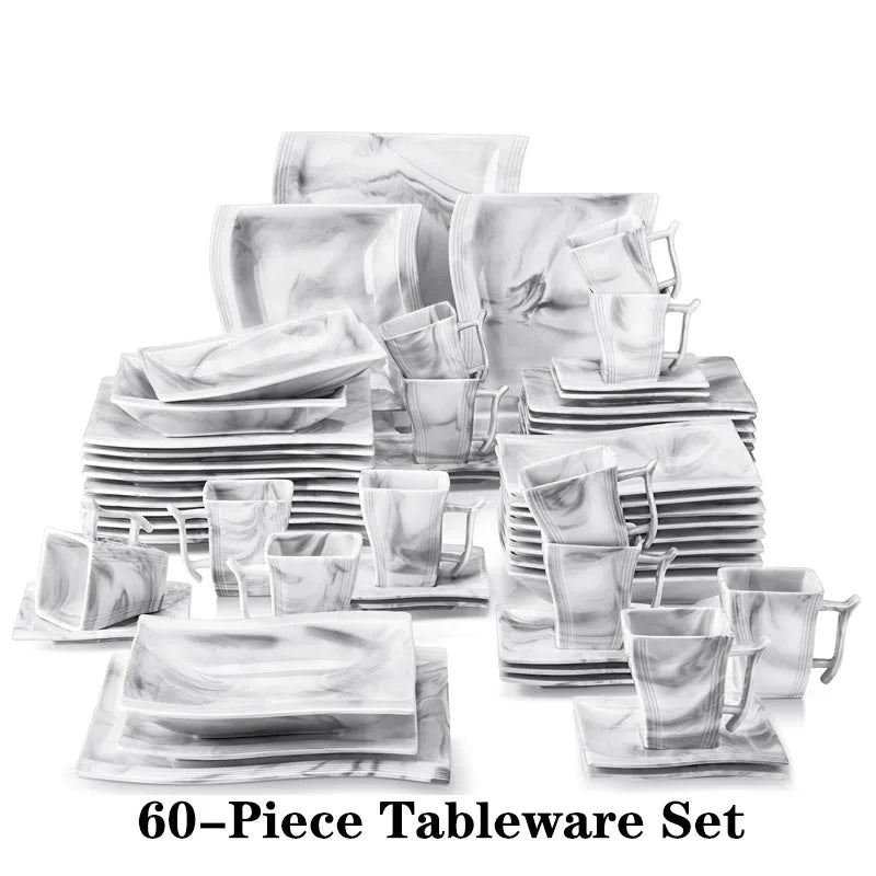 Malacasa Luxury Marble Finish Porcelain Dinnerware Set