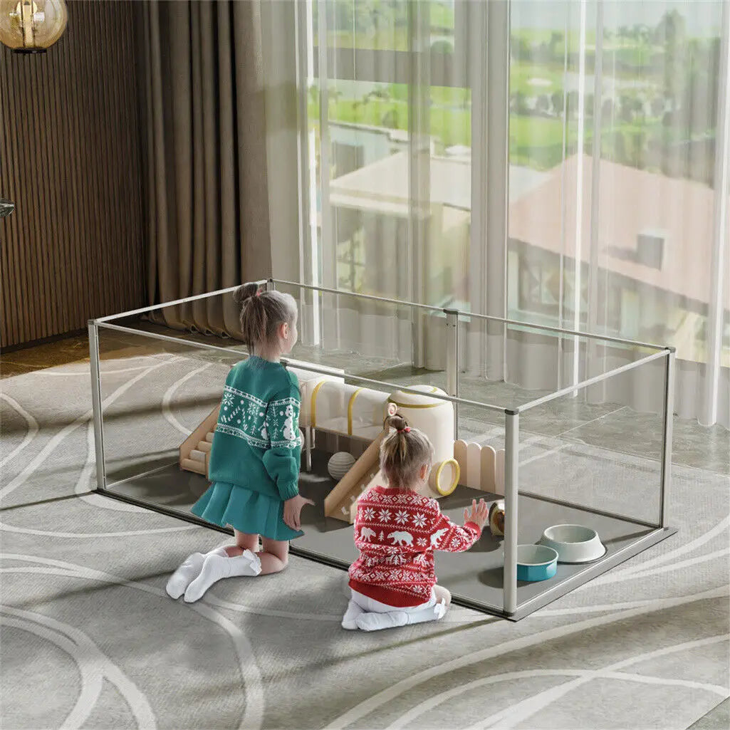 BINGOPAW Clear Acrylic Pet Playpen Whelping Pen With Waterproof Pad