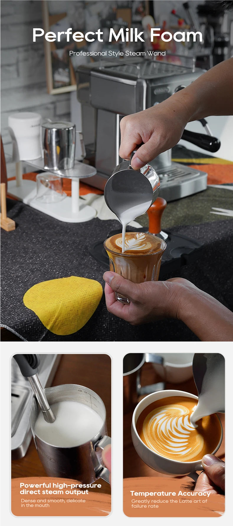 HiBREW 20 Bar Semi Automatic Espresso Machine With Portafilter