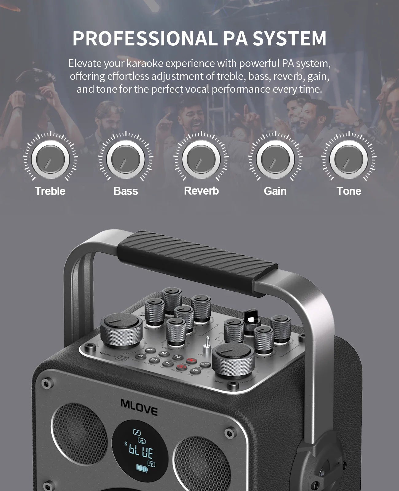 MLOVE D5 Karaoke Machine Bluetooth PA System 2 Wireless Microphones