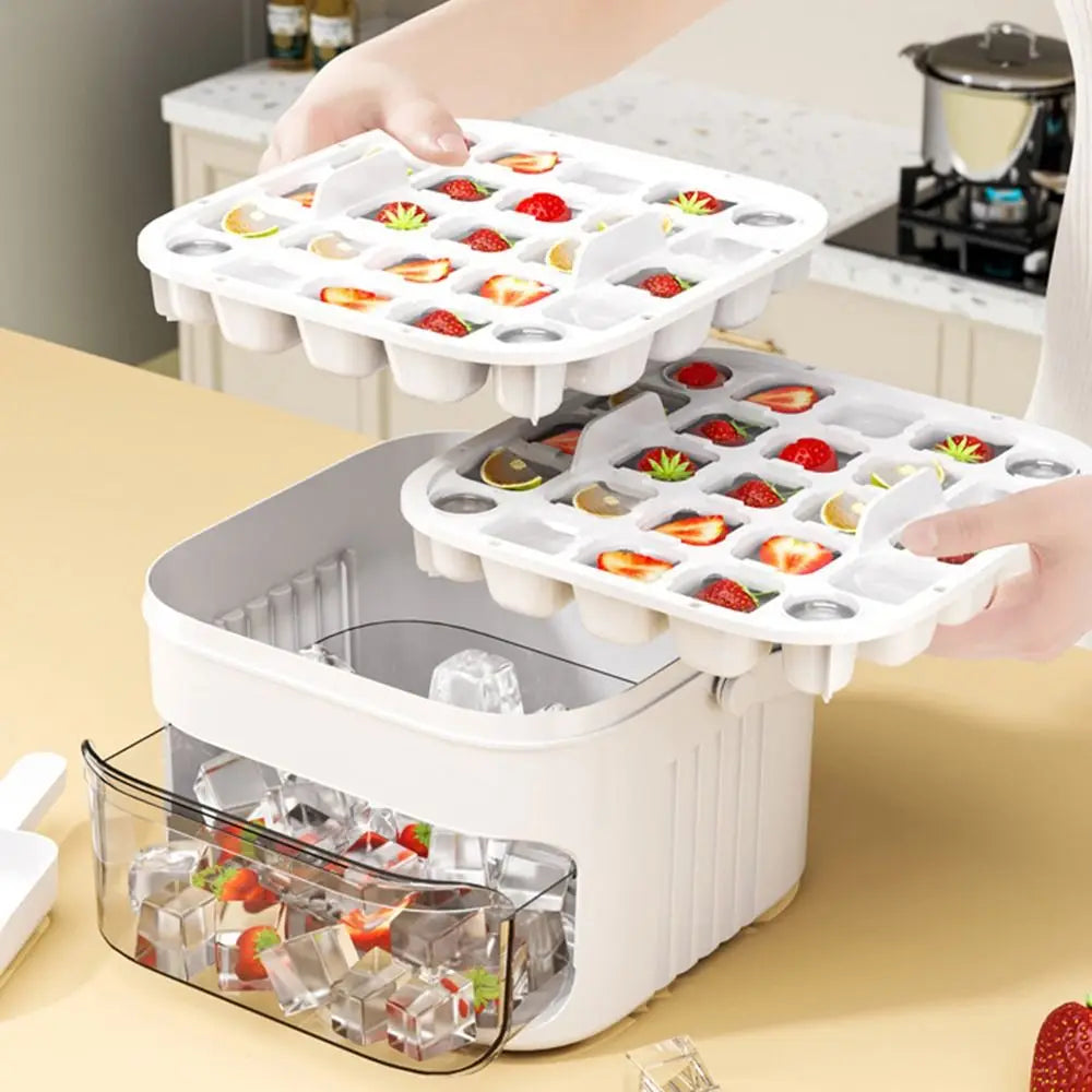 Ice Cube Maker With Easy Press Cap Double Layer Ice Box