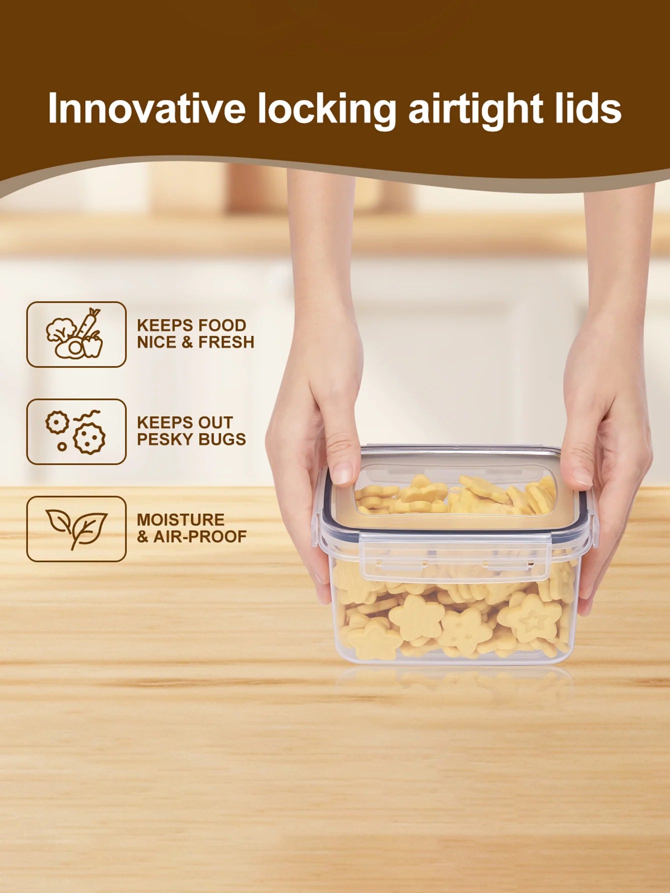 Sealed Food Storage Containers With Lids Labeled For Pantry