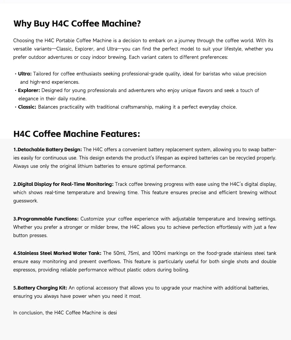HiBREW H4C Portable Espresso Machine 3in1 Travel Coffee Maker 7500mAh Battery
