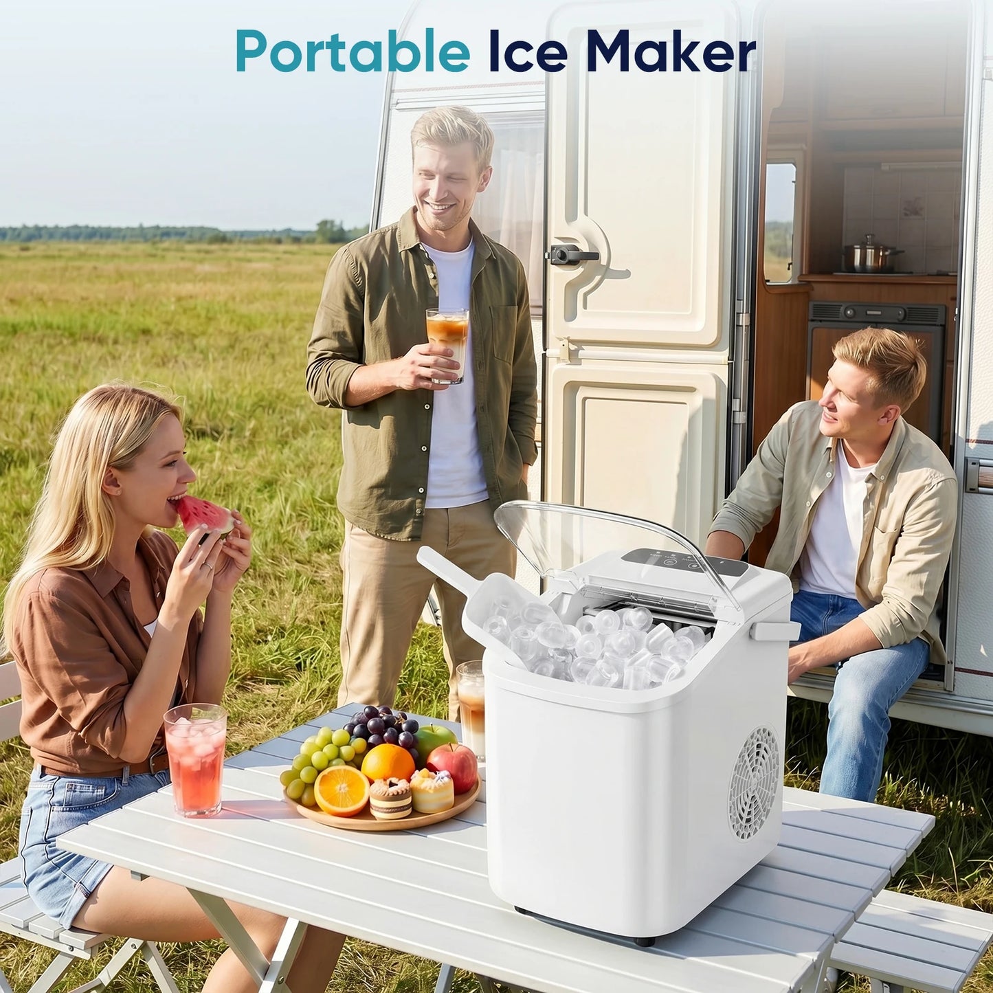 Portable Countertop Ice Maker With Scoop Basket And Handle