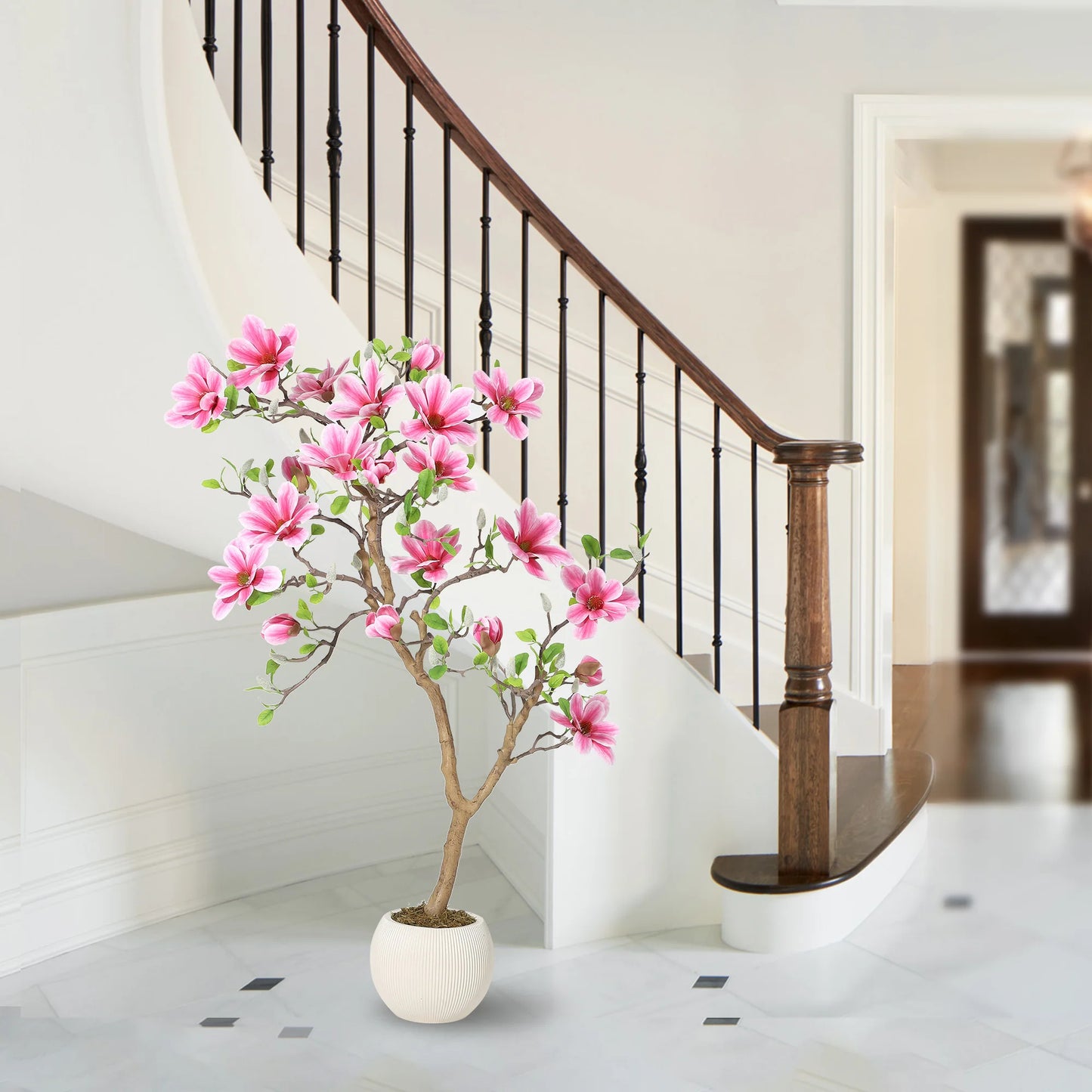 HiMISS Lifelike Magnolia Tree Silk Plant for Home Decor