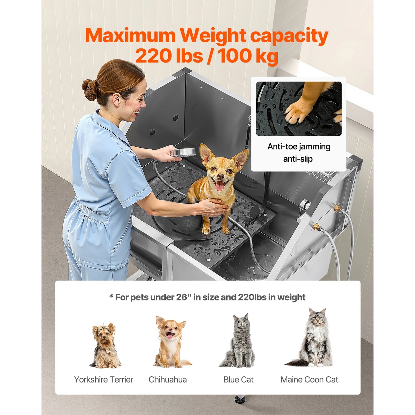 Stainless Steel Dog Grooming Station With Faucet Showerhead Soap Holder