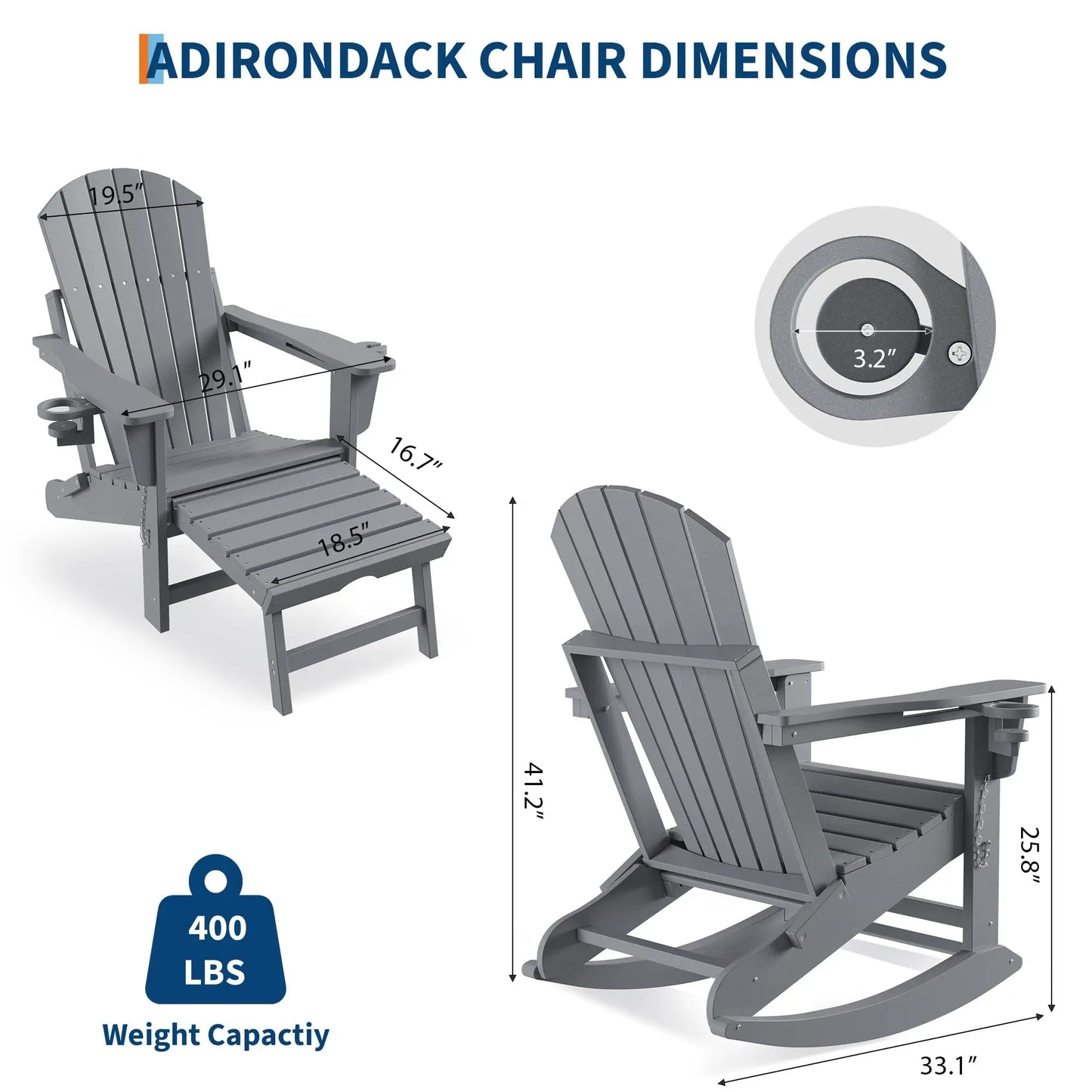 Studyset 4 In 1 Folding Adirondack Rocking Chair With Ottoman Cup Holder