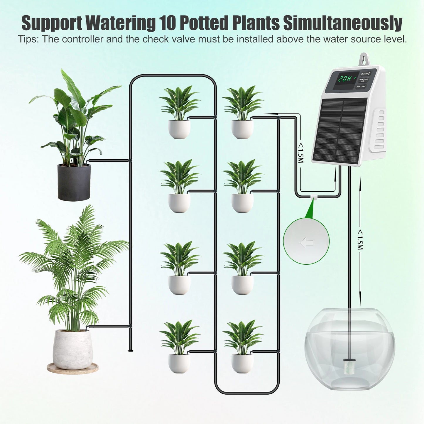 Solar Automatic Plant Watering System For Outdoor Gardens