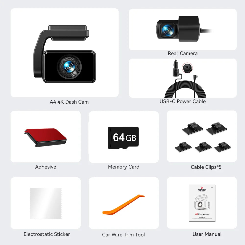 REDTIGER 4K Dash Cam Front Rear GPS WiFi NightVision
