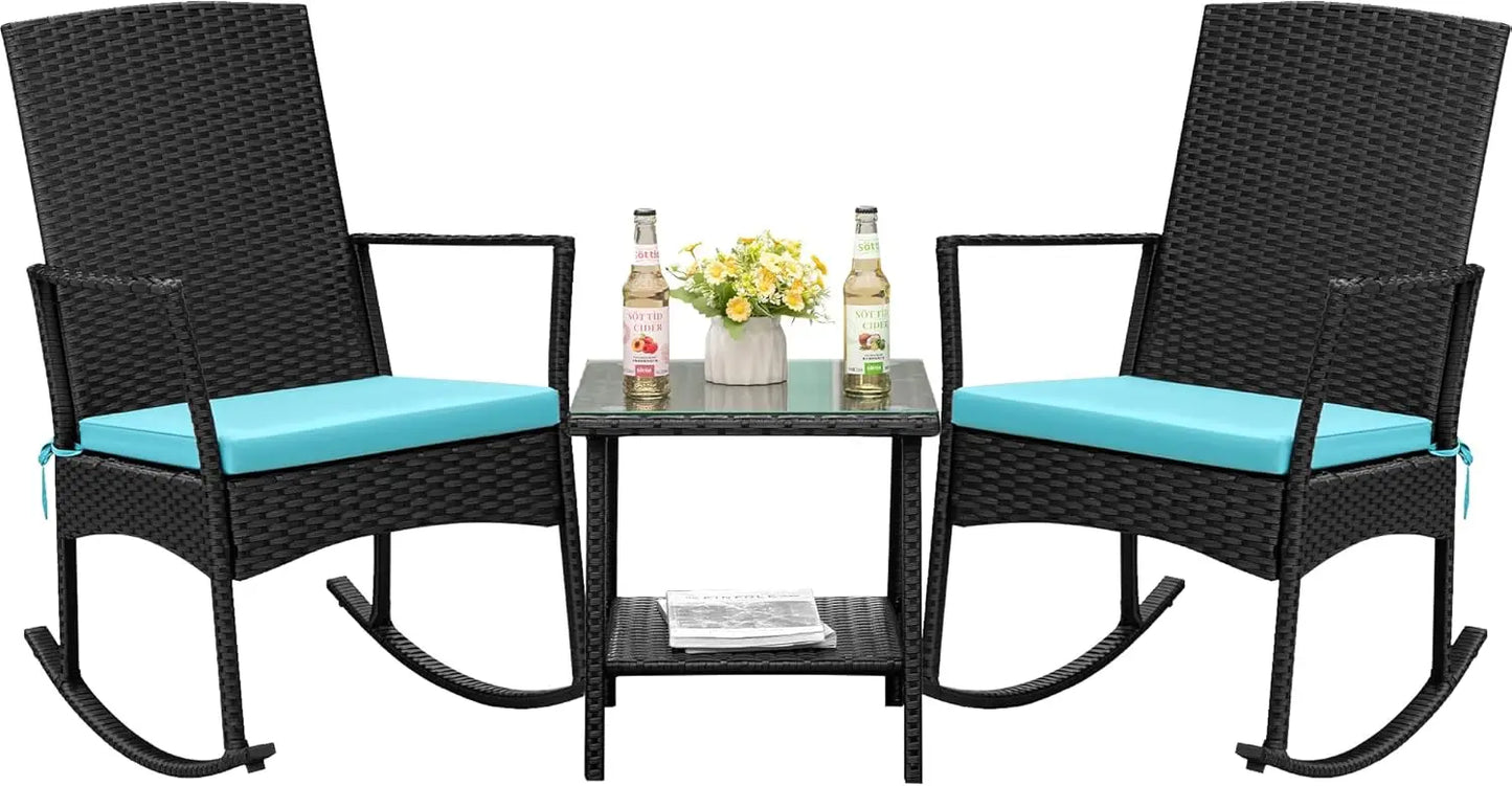 Rocking Chair Outdoor Rattan Patio Set Glass Table