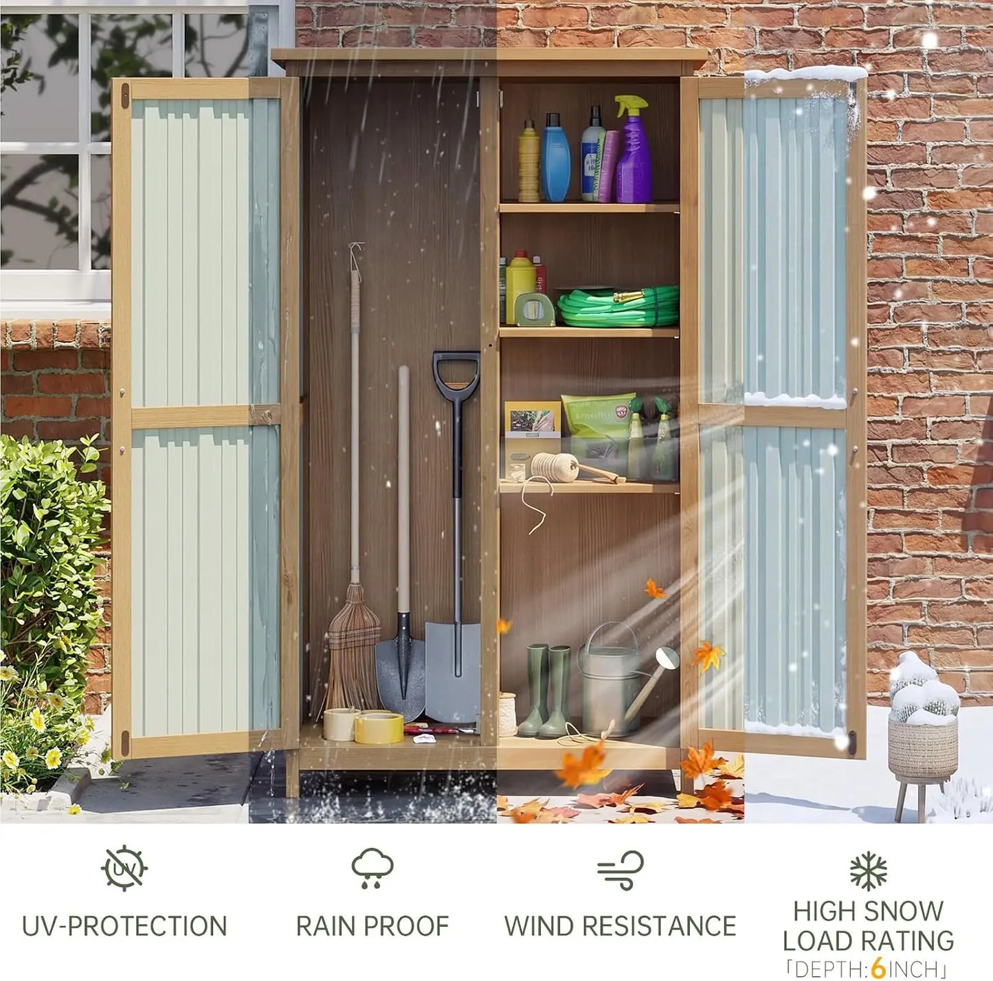 Outdoor Storage Cabinet Shed Tall Vertical With Lockable Doors