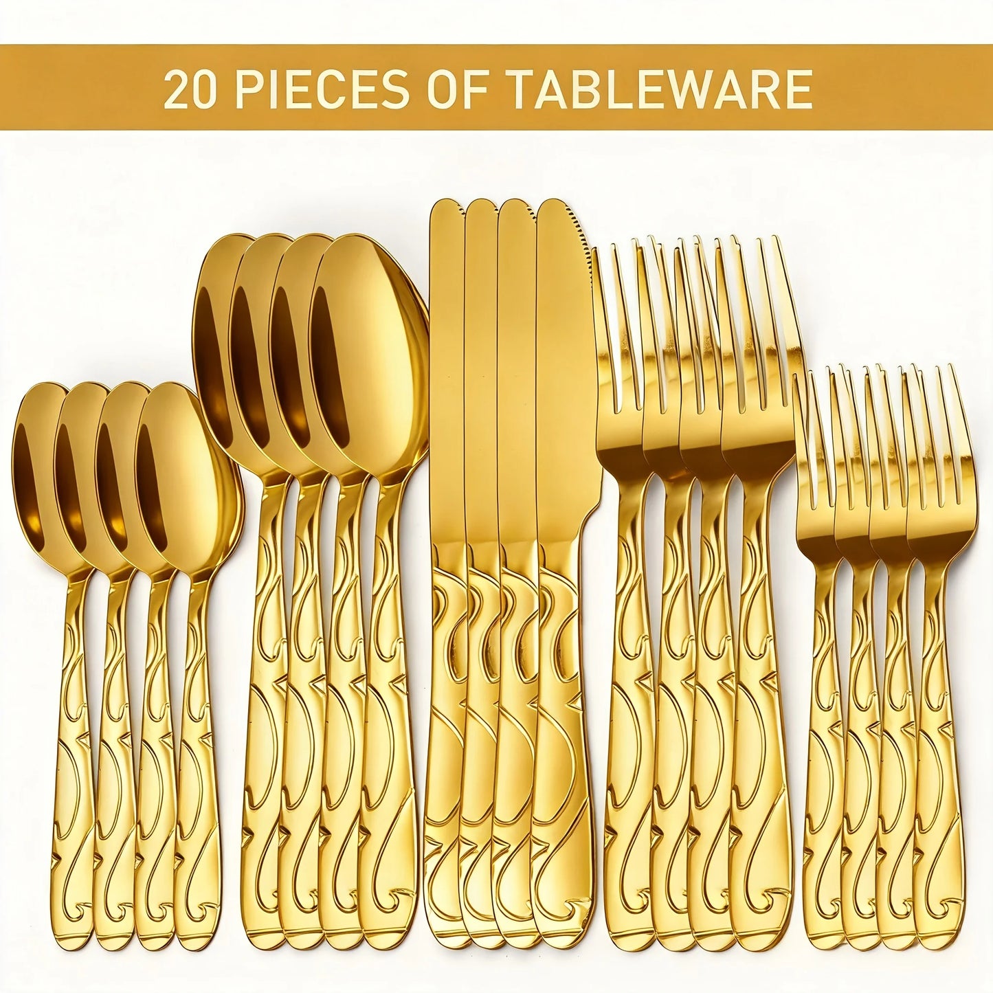 Stainless Steel Flatware Set Mirror Polished Dishwasher Safe Kitchen Utensils