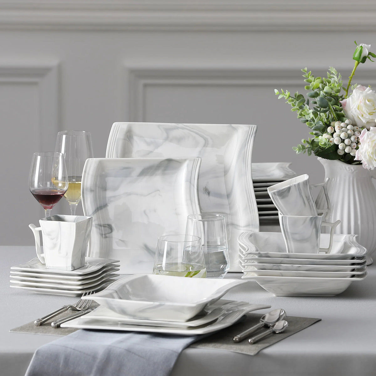 Malacasa Luxury Marble Finish Porcelain Dinnerware Set
